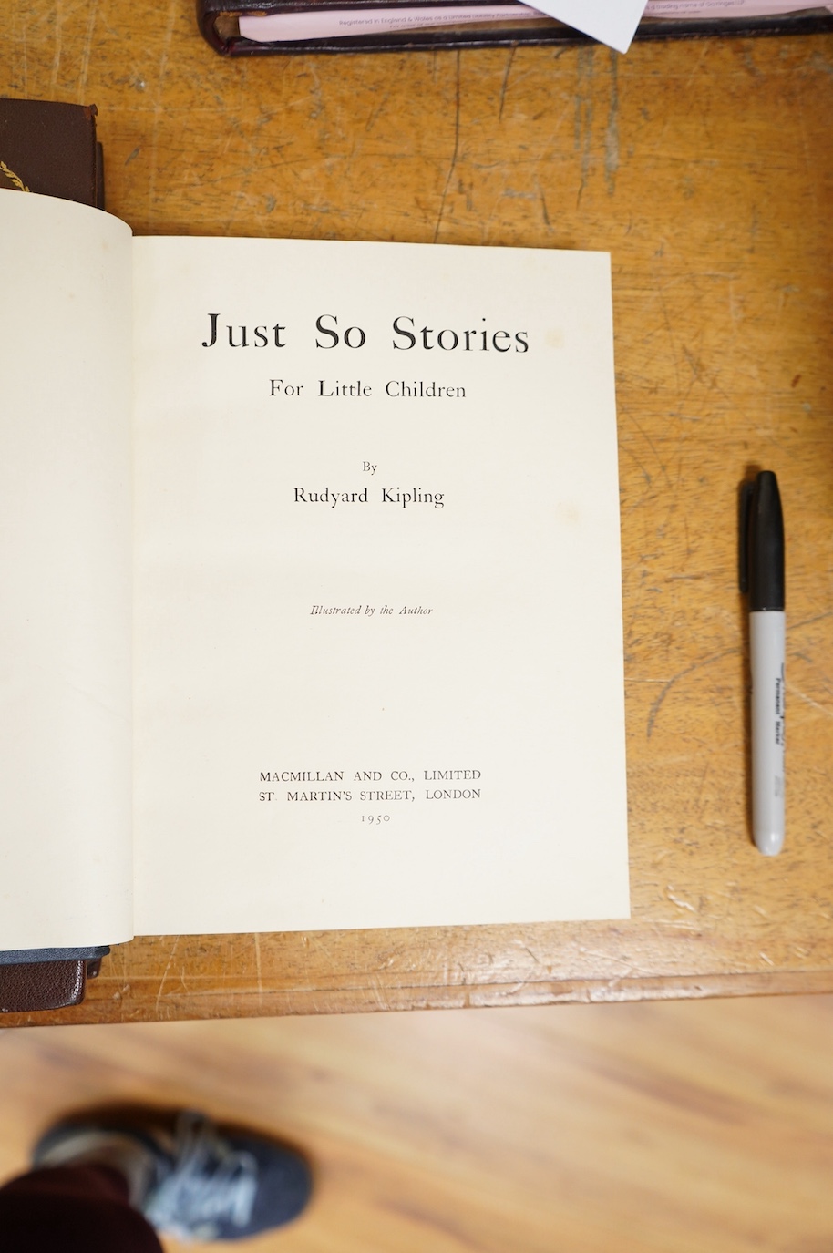 Kipling, Rudyard - Just So Stories for Little Children, full page and other text illus., near contemp. blue leather with embossed elephant (and part gilt) on upper cover, marbled e/ps., 4to. 1950; Ruskin, John - The Seve